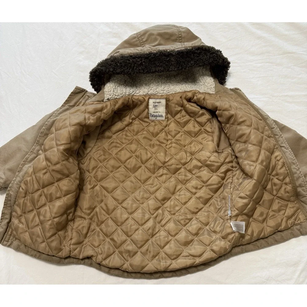 Old Navy Y2K Chore Coat‎ Jacket Barn Country Khaki 2T 2010 Hooded Sherpa Unisex